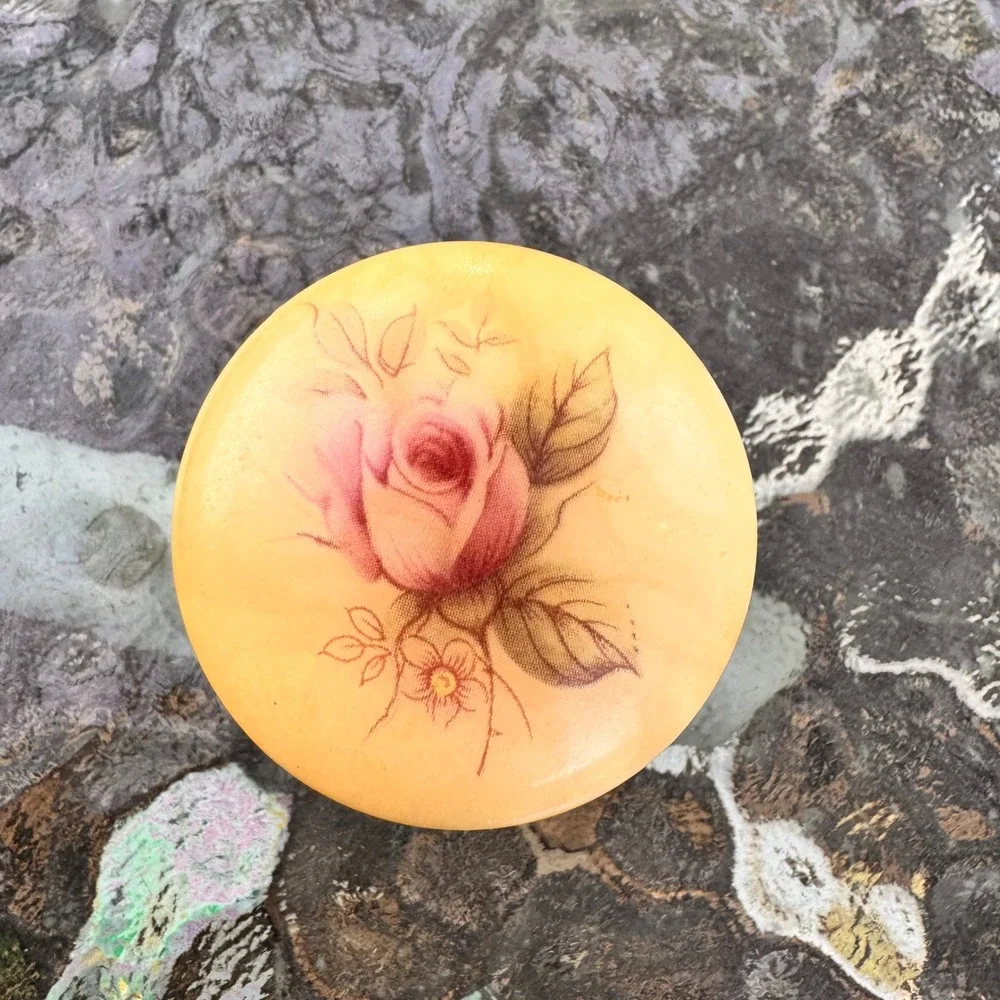 Vintage Mirone San Gimignano Italy‎ Gold Hinged Trinket Box Floral Painted Rose